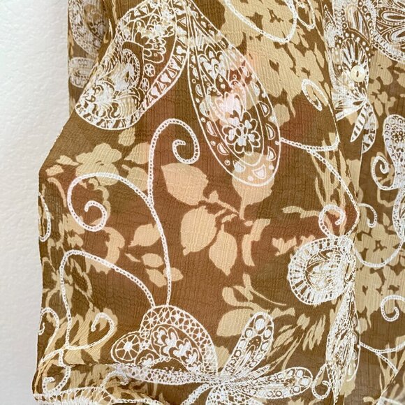 Alfred Dunner Women's Sheer Brown Cream Butterfly Floral Button Front Blouse - Picture 5 of 10